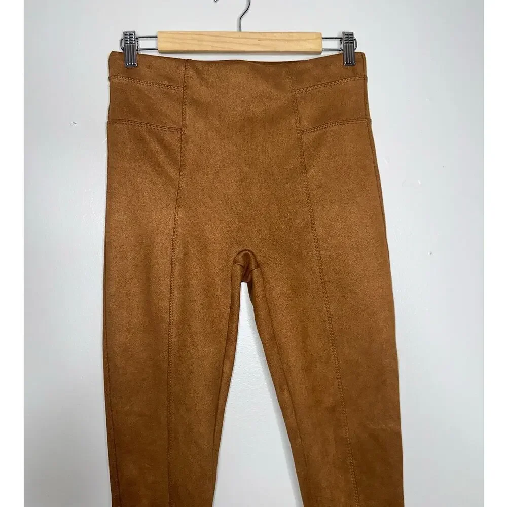 Spanx Faux Suede Shaping Leggings Medium Rich Caramel Brown High Rise - Picture 3 of 8